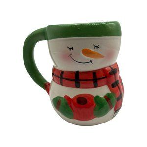Collectible Snowman ceramic mug by Bay Island, Inc Red Black Scarf Hot Cocoa